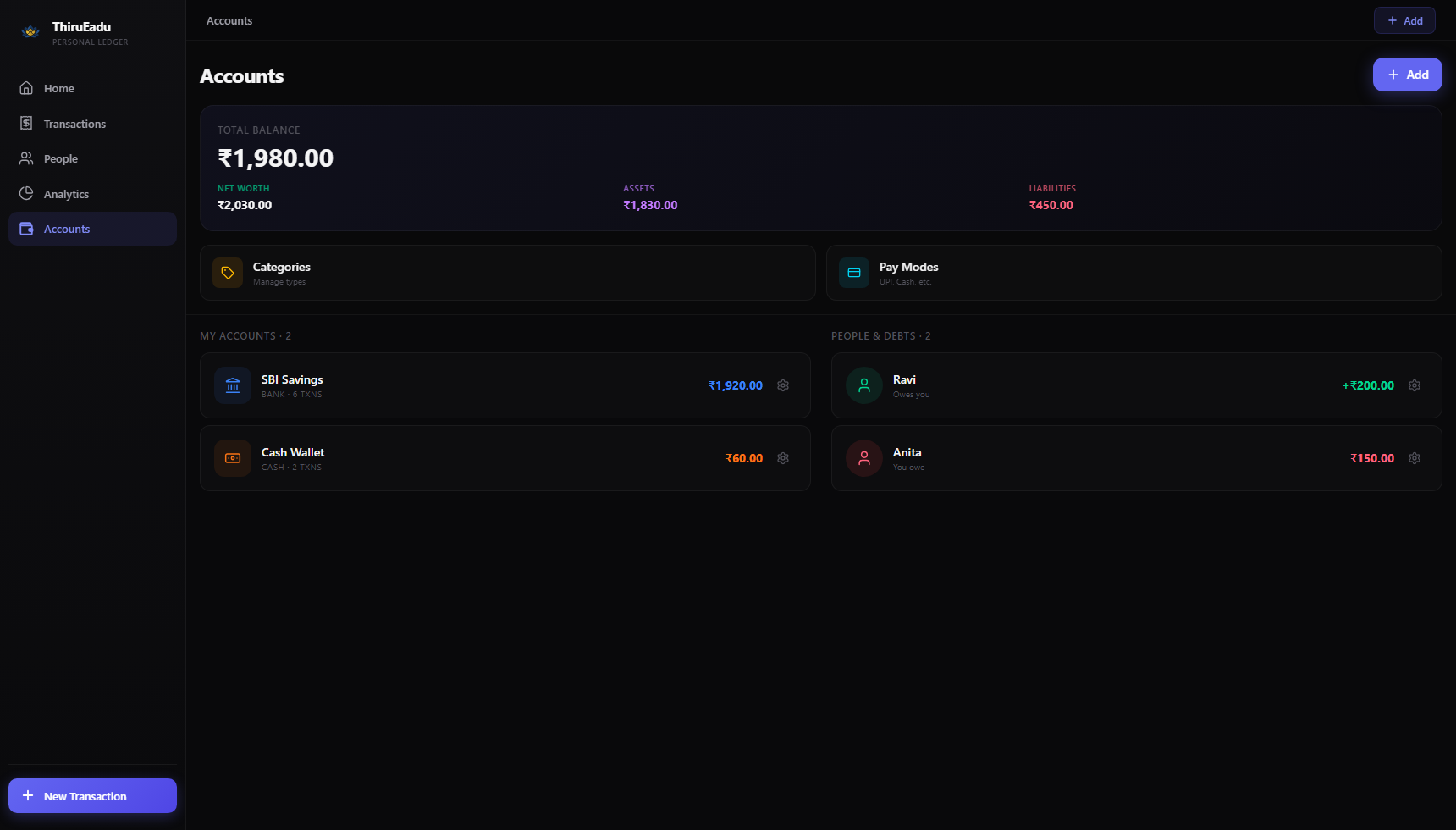 Accounts view