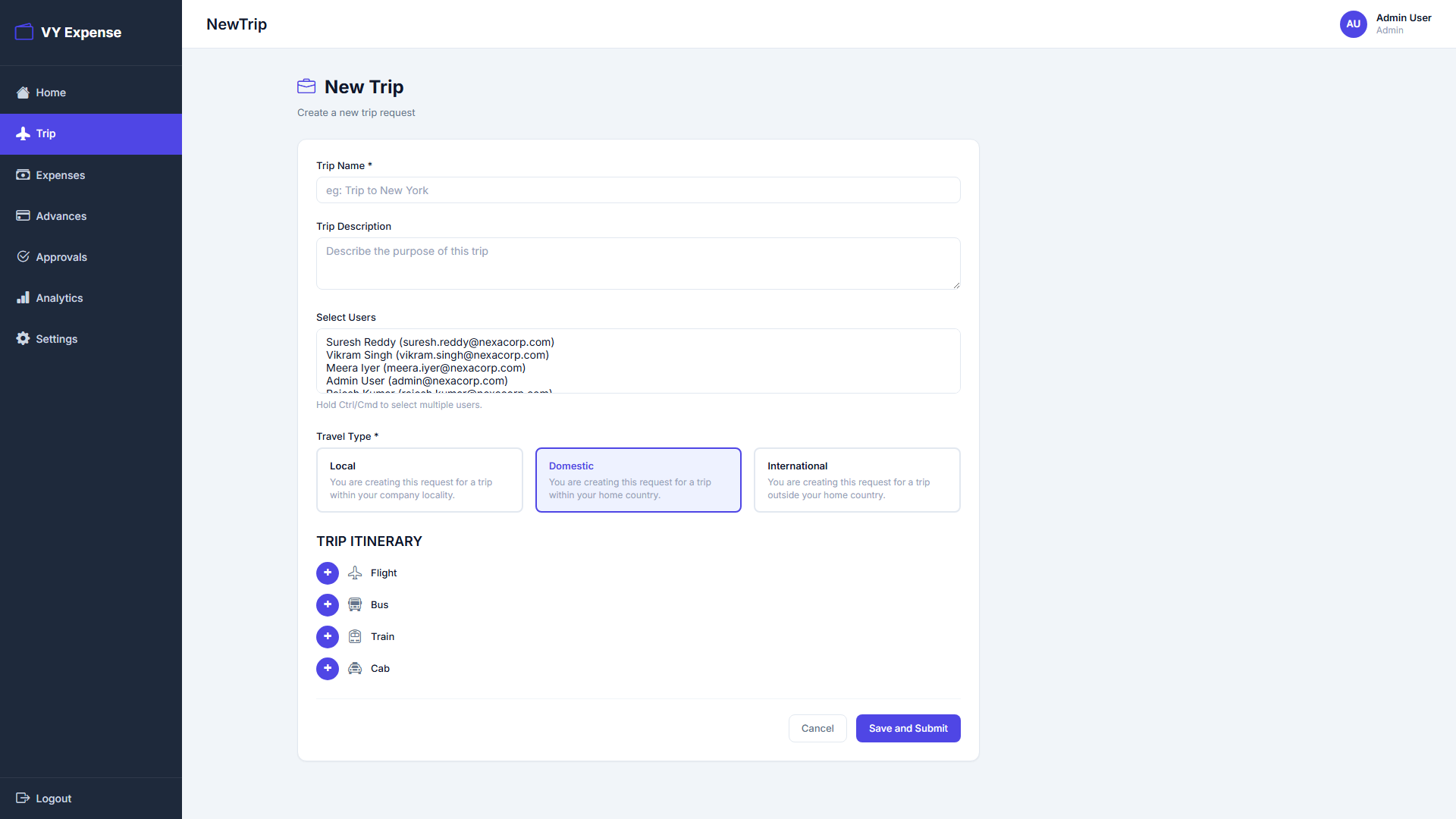 New trip form