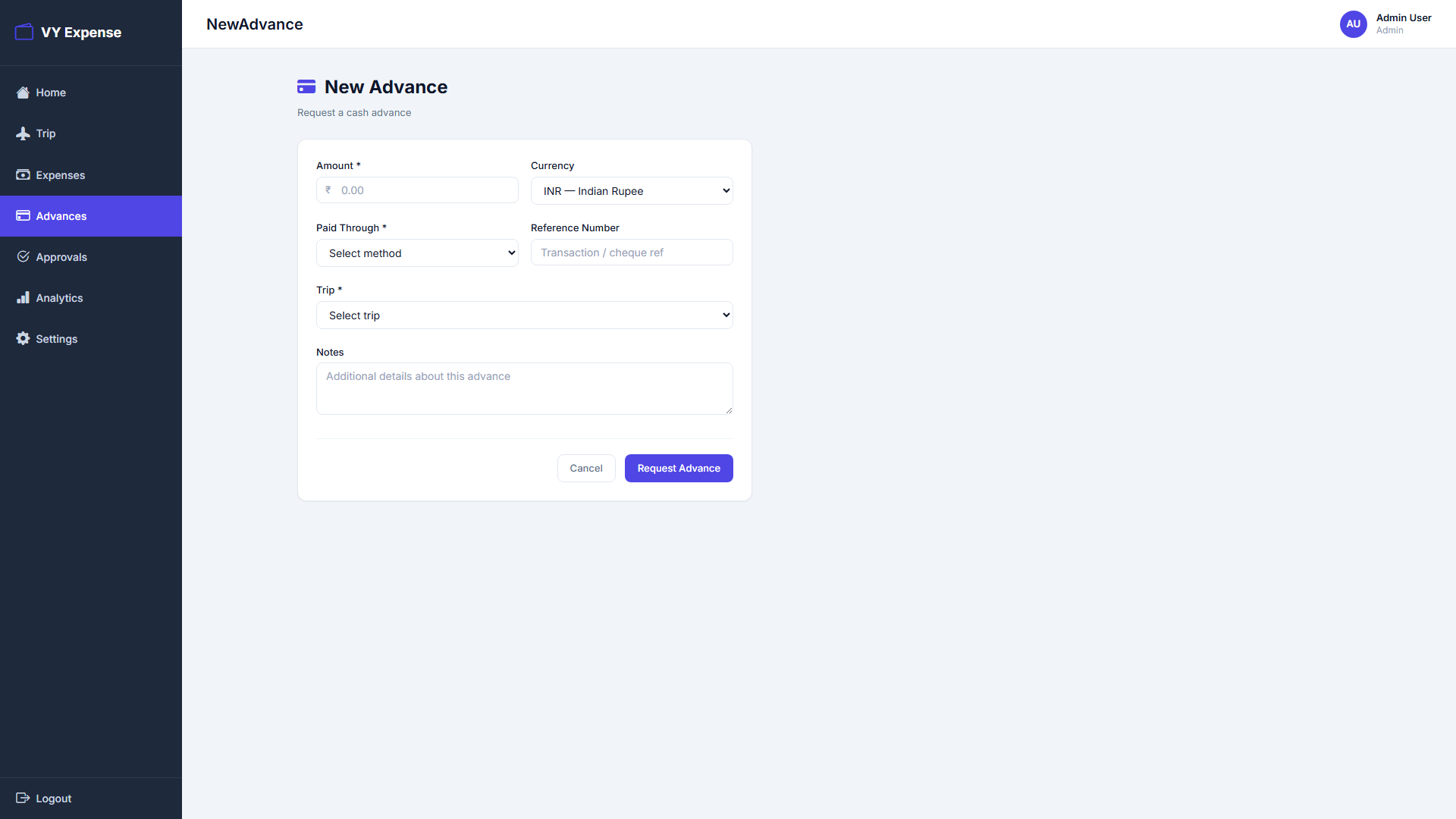 New advance form
