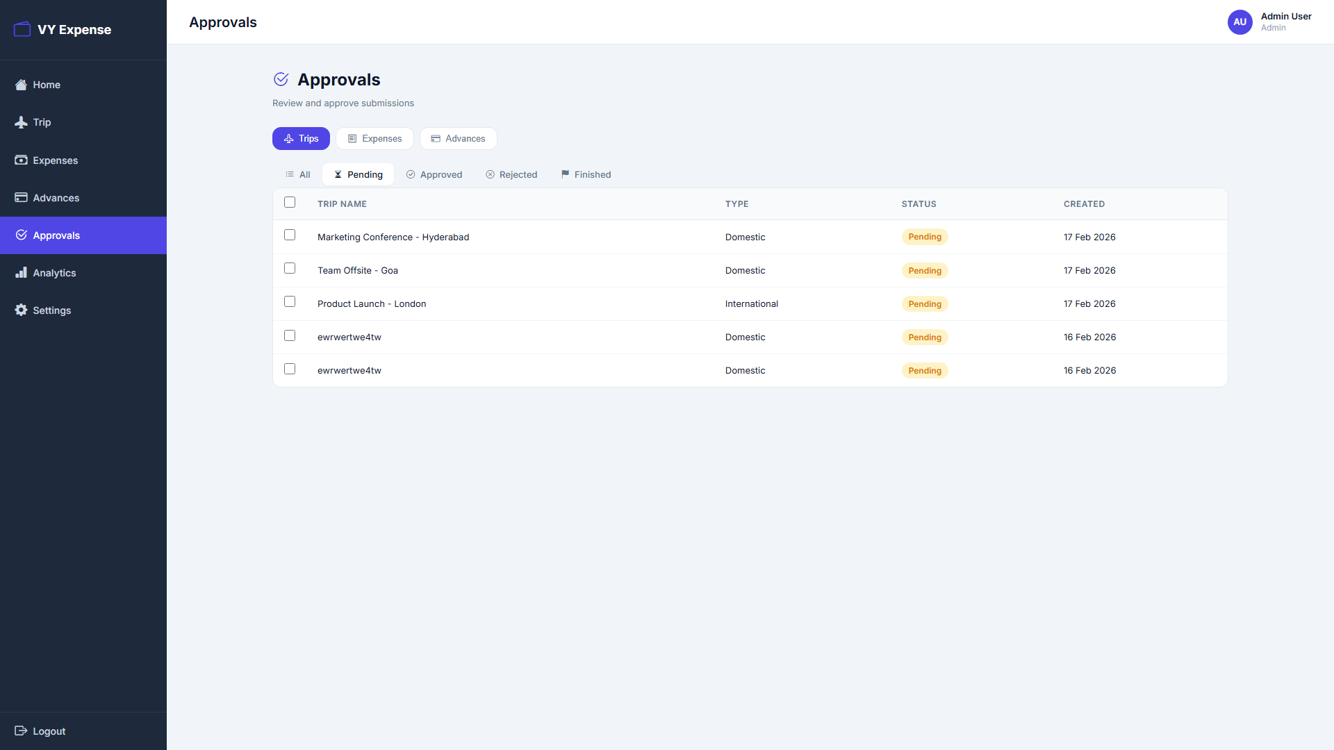 Approvals module